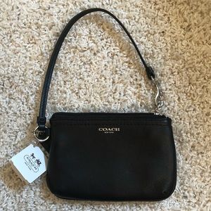 NWT Black Leather Coach wristlet